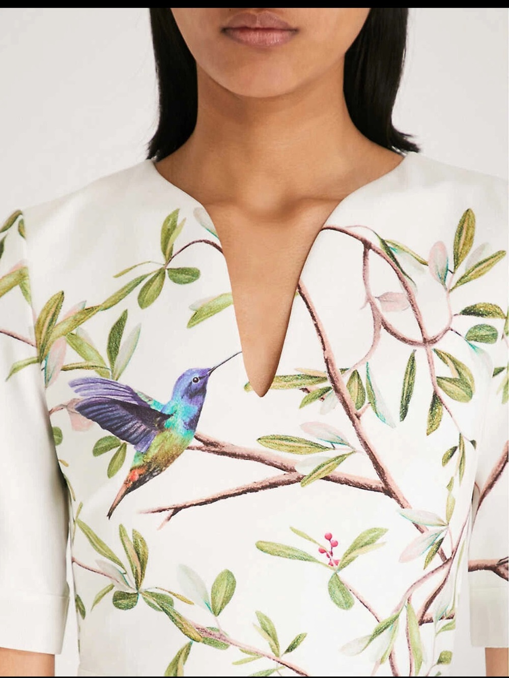EUC TED BAKER Everly Highgrove Hummingbird Blossom Bodycon Dress L/10 - Picture 5 of 16